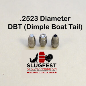 2523 DBT (Dimple Boat Tail) 2S Ogive (25 Caliber Slugs) – HP/Solid Nose (42 to 80 Grains) 100 count