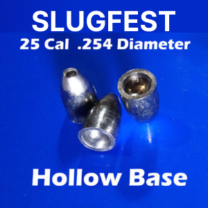 254 2S Ogive HOLLOW BASE 25 Caliber Slugs – Hollow Point (28 to 48 Grains) 100 count