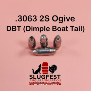 3063 2S Ogive DBT (Dimple Boat Tail) BASE 30 Caliber Slugs – HP/Solid Nose (75 to 135 Grains) 100 count